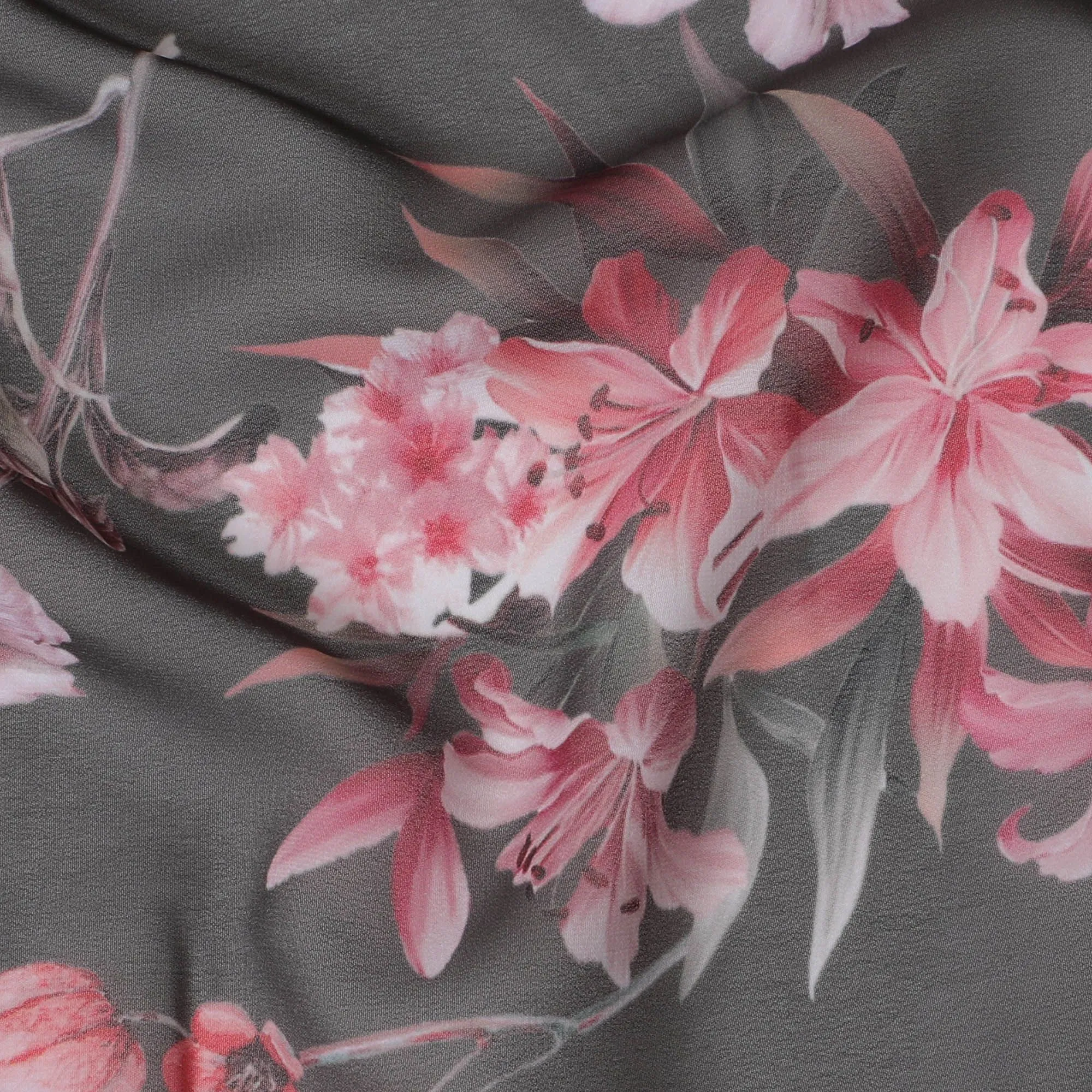 Romantic Blush Floral Synthetic Modal Satin Fabric - 110cm Wide, Soft Touch, Perfect for Luxe Garments-D18416