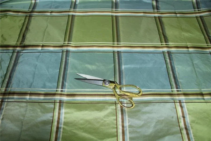 SILK TAFFETA BLUE GREEN AND BROWN PLAIDS Fabric TAFC59[1] 54&quot; wide TAFC59[1]