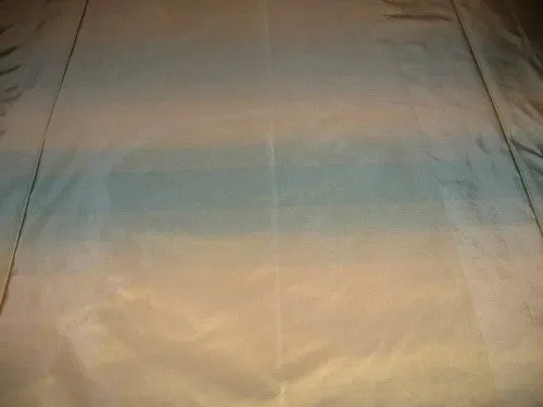 SILK TAFFETA FABRIC 54&quot;~Sky Blue &amp; Sand Gold colour gorgeous horizontal stripes TAFS88[2]