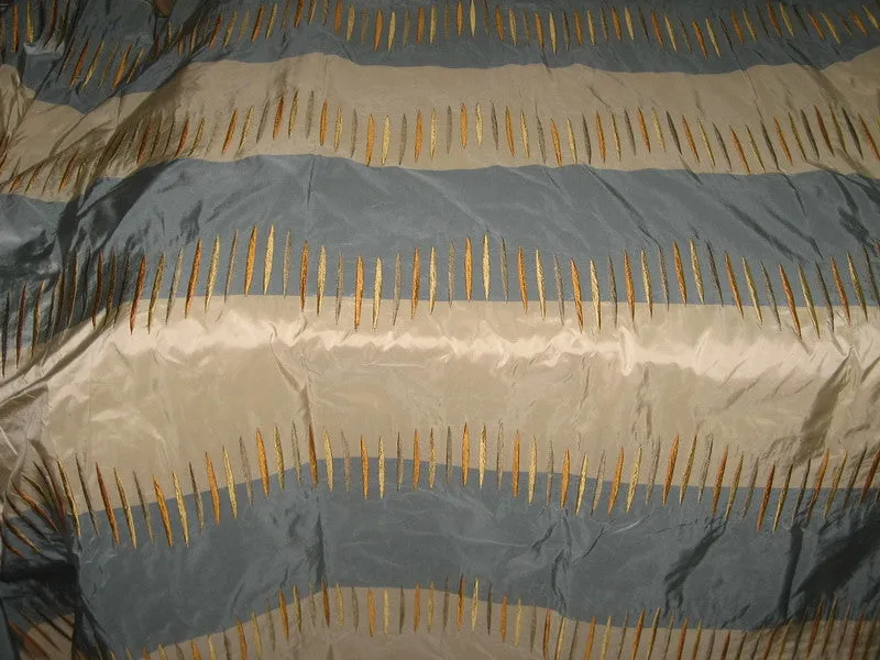 SILK TAFFETA FABRIC Blue &amp; Cream stripes with jacquard