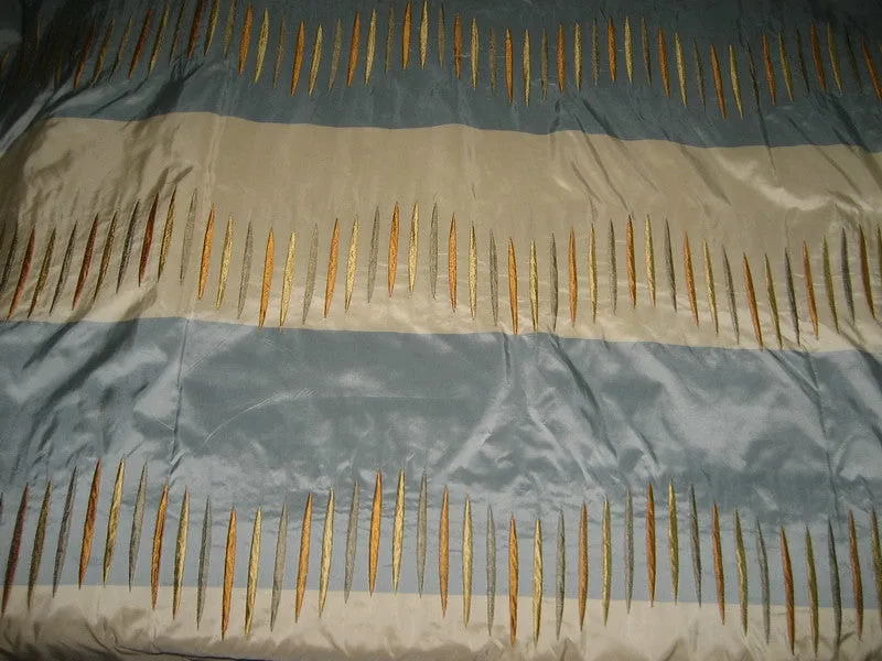 SILK TAFFETA FABRIC Blue &amp; Cream stripes with jacquard