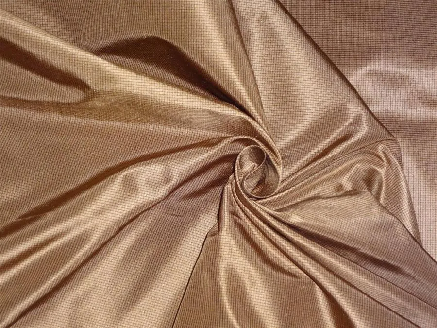 SILK TAFFETA FABRIC BROWN COLOUR PLAIDS,CUT PIECE OF 3.90 yards