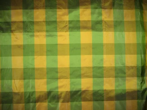 Silk Taffeta Fabric Green Yellow colour plaids 54" wide