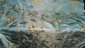 silk taffeta fabric icy green x light gold with golden brown embroidery 54&quot; wide TAF#E16