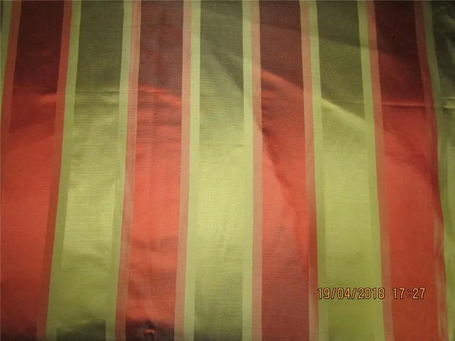 Silk Taffeta Fabric Olie Green x Salmon color jacquard TAFS148[1] 54&quot; wide