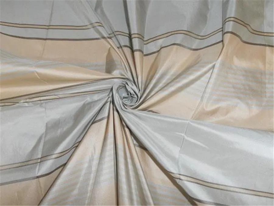 SILK TAFFETA FABRIC POWER BLUE,CREAM AND BROWN STRIPES COLOR 54&quot; wide TAFS74[2]