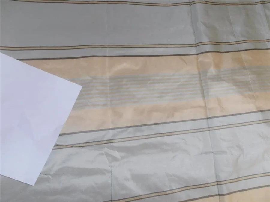 SILK TAFFETA FABRIC POWER BLUE,CREAM AND BROWN STRIPES COLOR 54&quot; wide TAFS74[2]