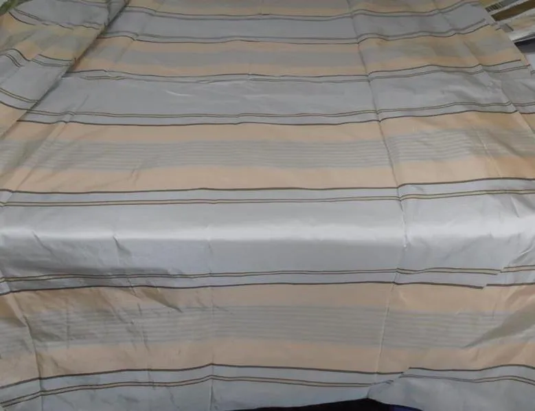 SILK TAFFETA FABRIC POWER BLUE,CREAM AND BROWN STRIPES COLOR 54&quot; wide TAFS74[2]