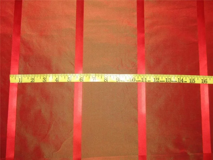 Silk Taffeta Fabric red x green satin stripes TAFS152[2] 54&quot; wide