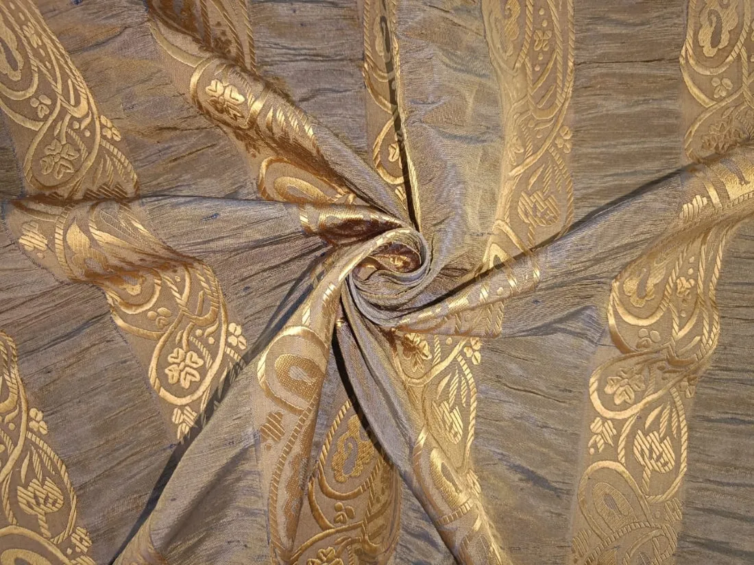 Silk Taffeta Jacquard Brown x blue with gold paisley jacquard 54" WIDE TAFJ22[1]