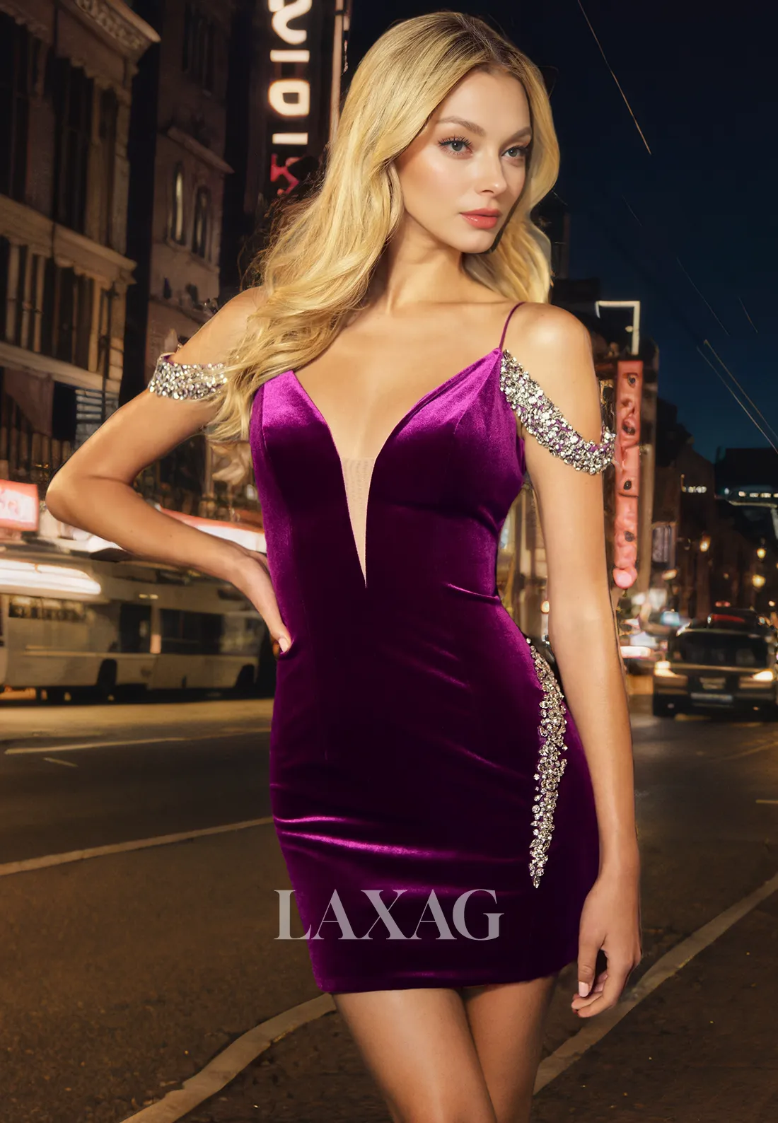 Spaghetti Straps Off Shoulder Backless Beaded Party Homecoming Dress