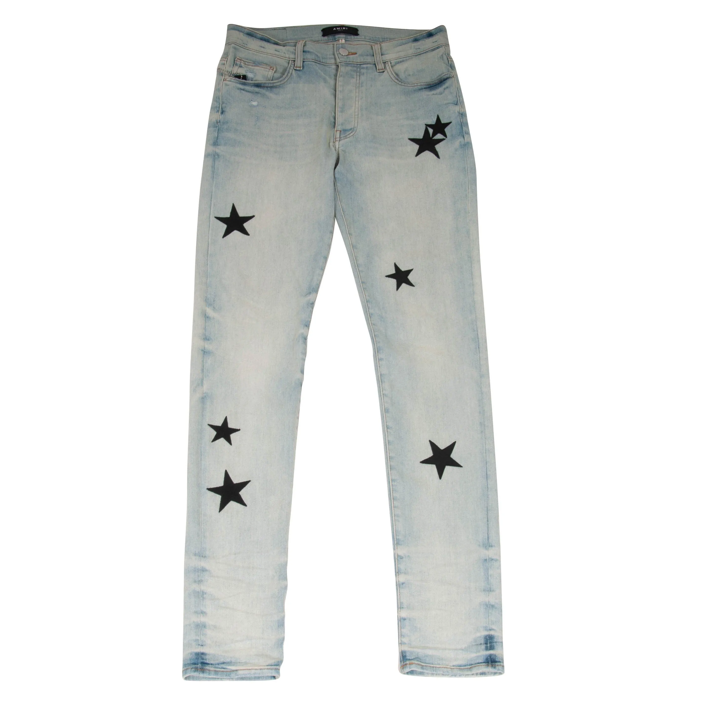 Stack Leather Stars Patch Jeans (Light Wash Bone Indigo)