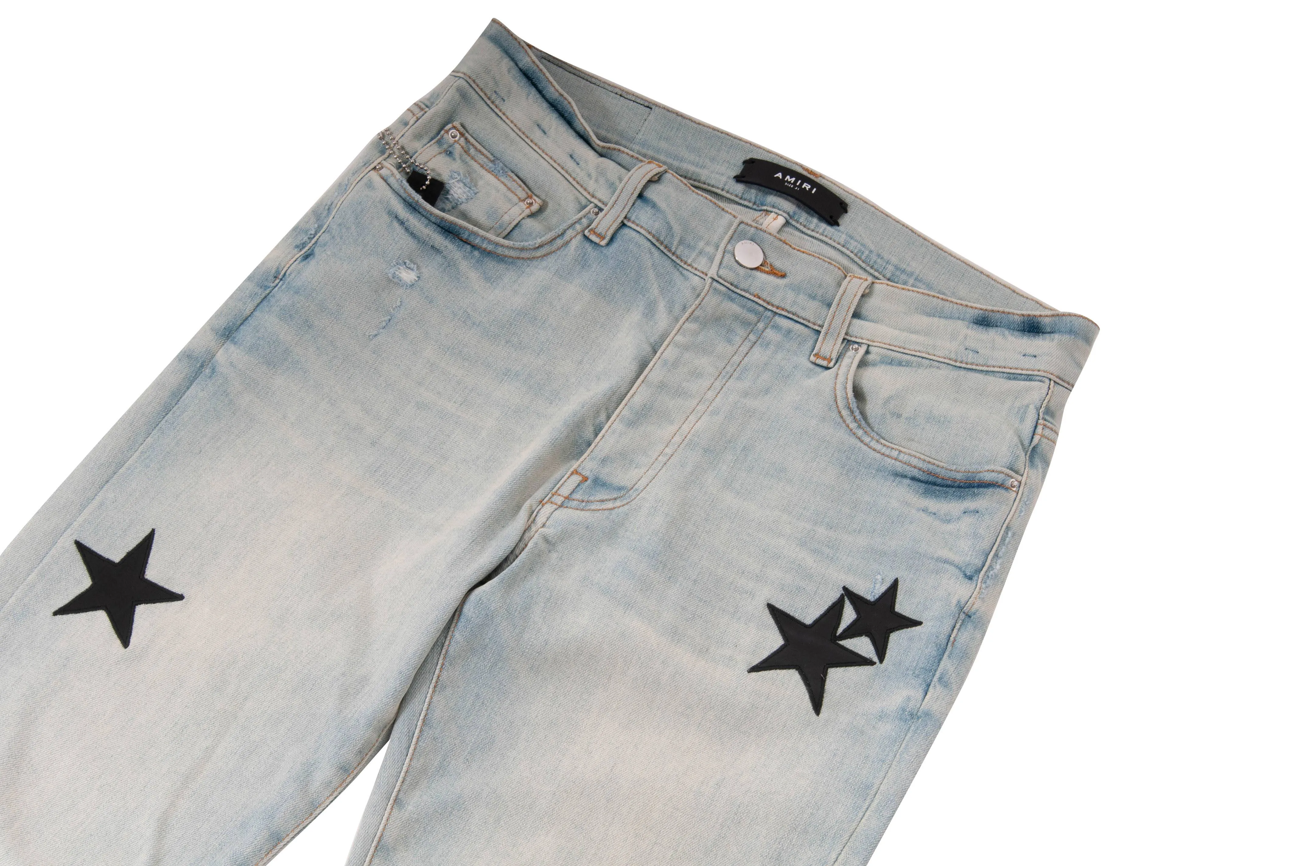 Stack Leather Stars Patch Jeans (Light Wash Bone Indigo)