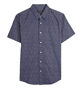 Stitch Note White Floral Print Short Sleeve Button Down Men's Casual Shirt