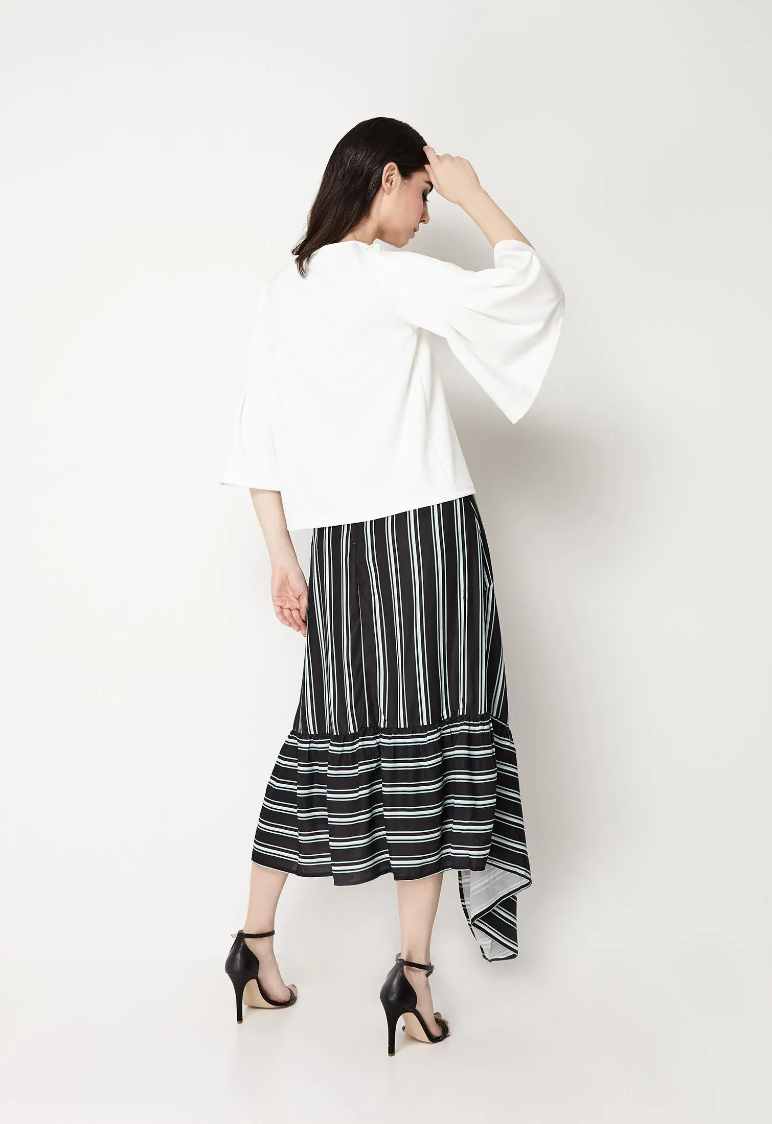 Striped Wrap Asymmetrical Skirt