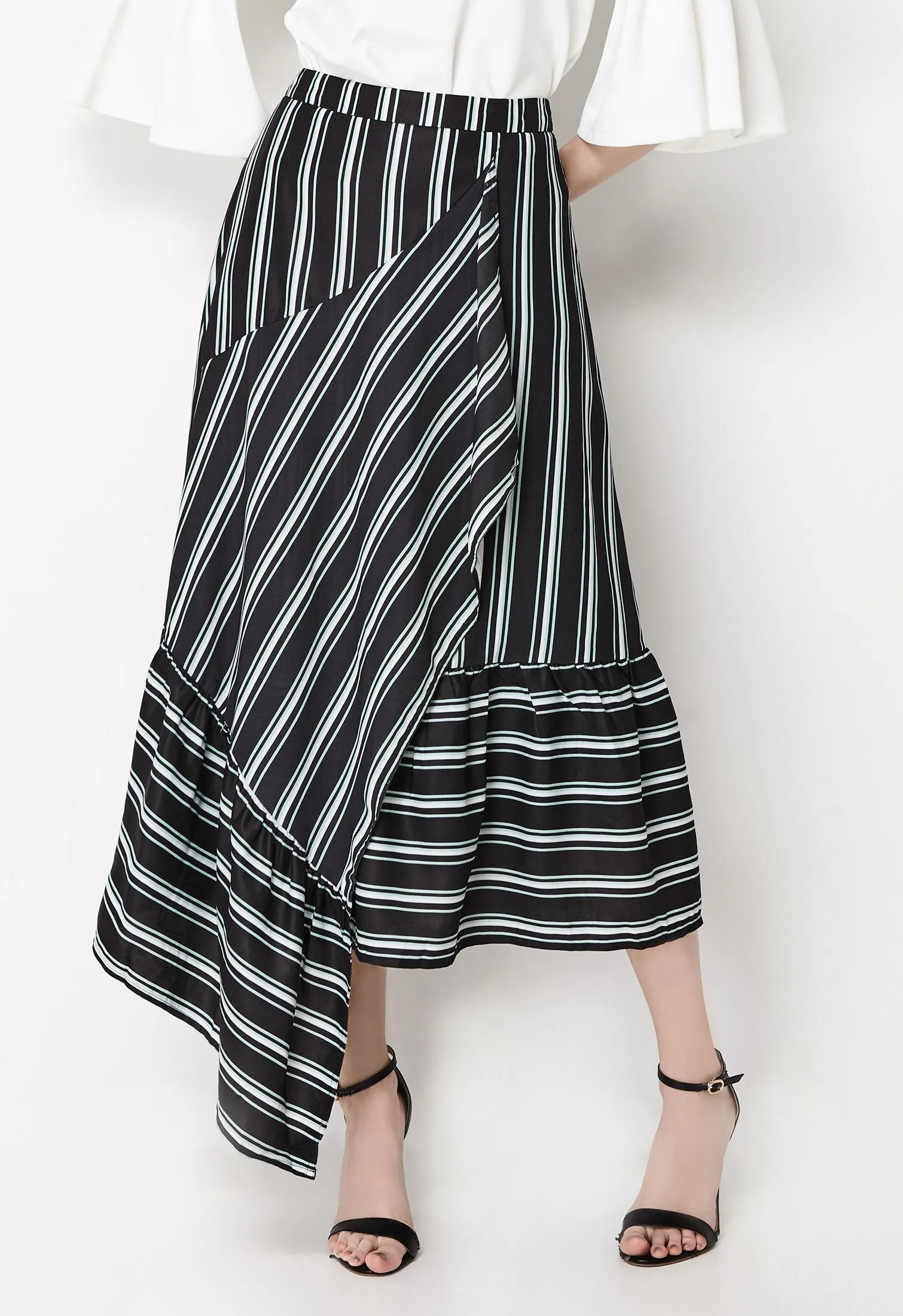 Striped Wrap Asymmetrical Skirt