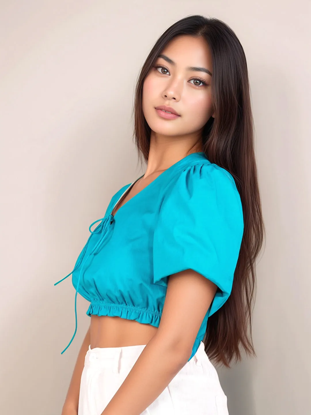 Teal Solid Short Sleeves Crop Top