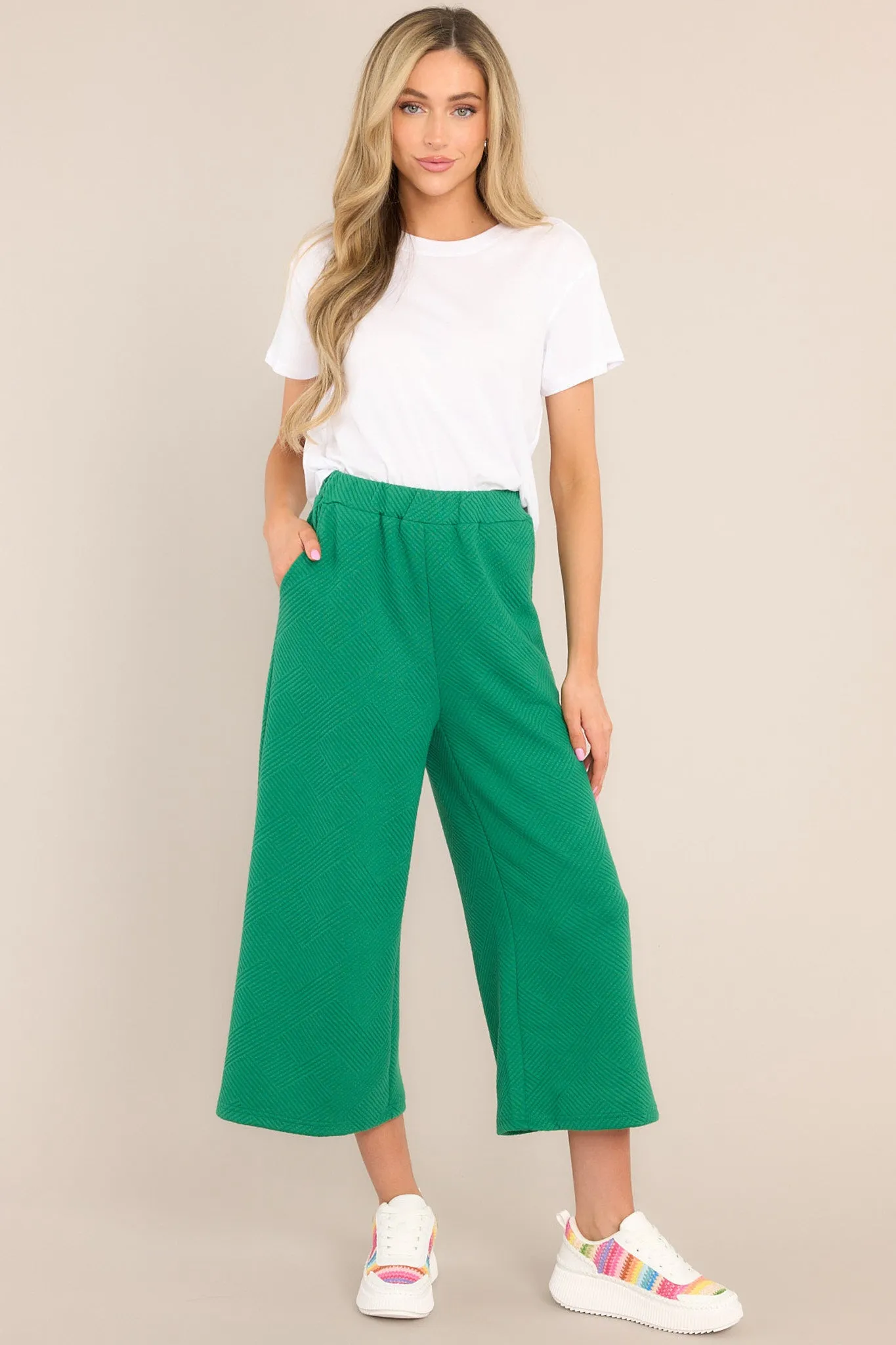 Tell Me Kelly Green Cropped Textured Pants