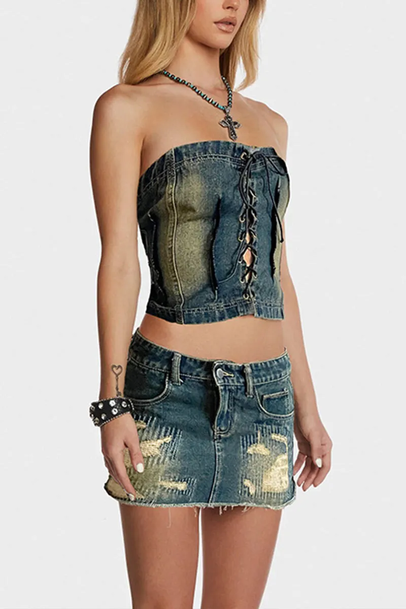 TF0360 Lace Up Denim Bustier