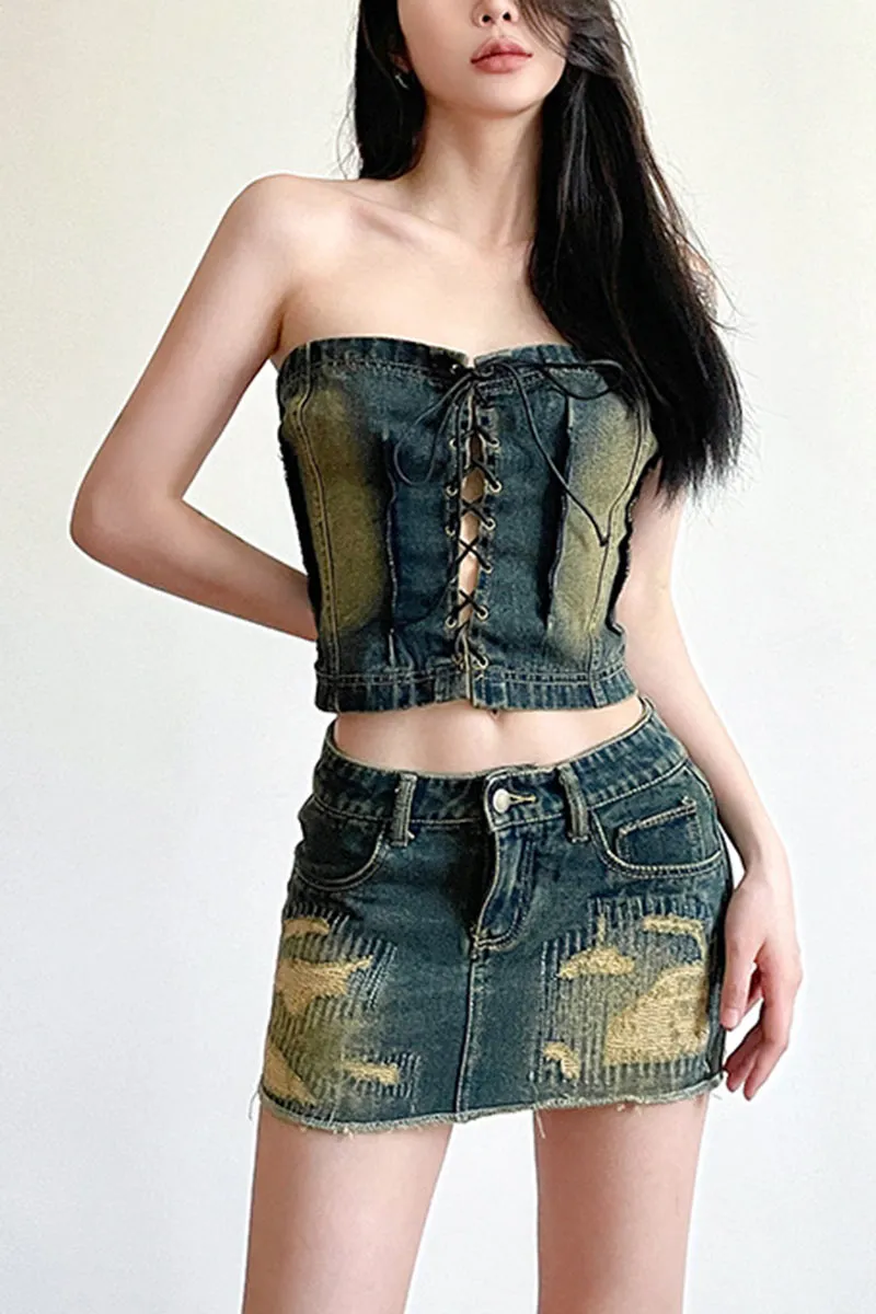 TF0360 Lace Up Denim Bustier