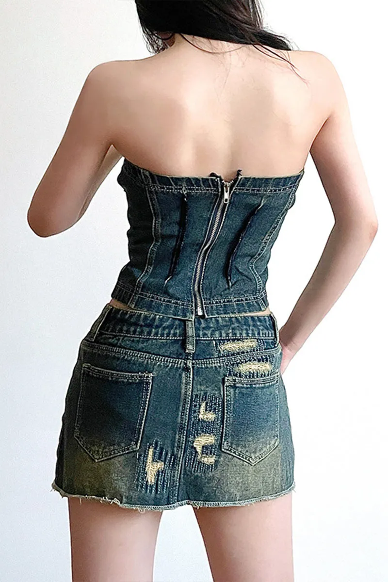 TF0360 Lace Up Denim Bustier