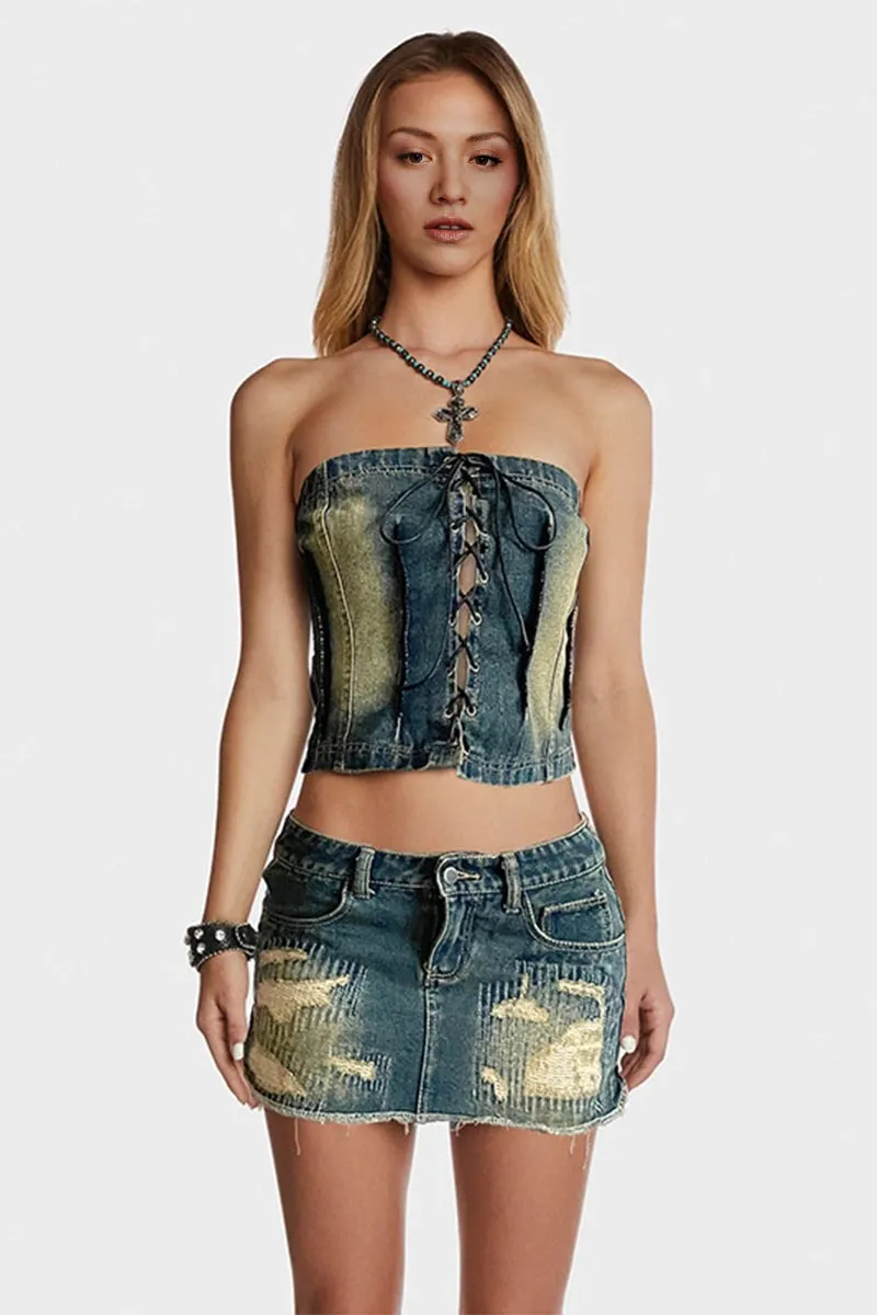 TF0360 Lace Up Denim Bustier