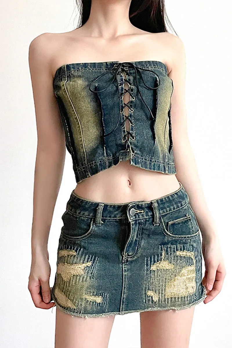 TF0360 Lace Up Denim Bustier