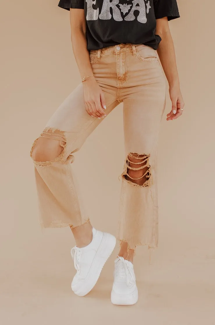 THE 90'S FLARE JEANS IN DISTRESSED COPPER BY VERVET