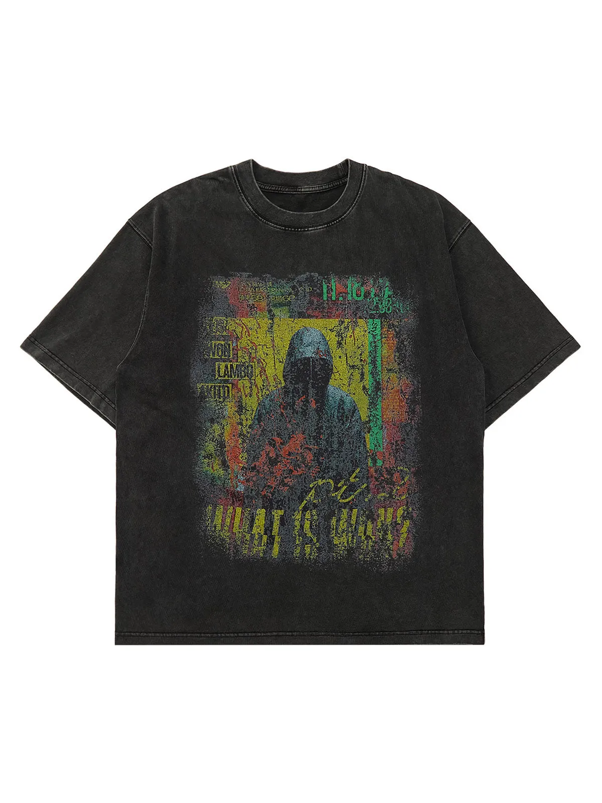 Thesupermade Retro Washed Mottled Death Street Rap T-Shirt