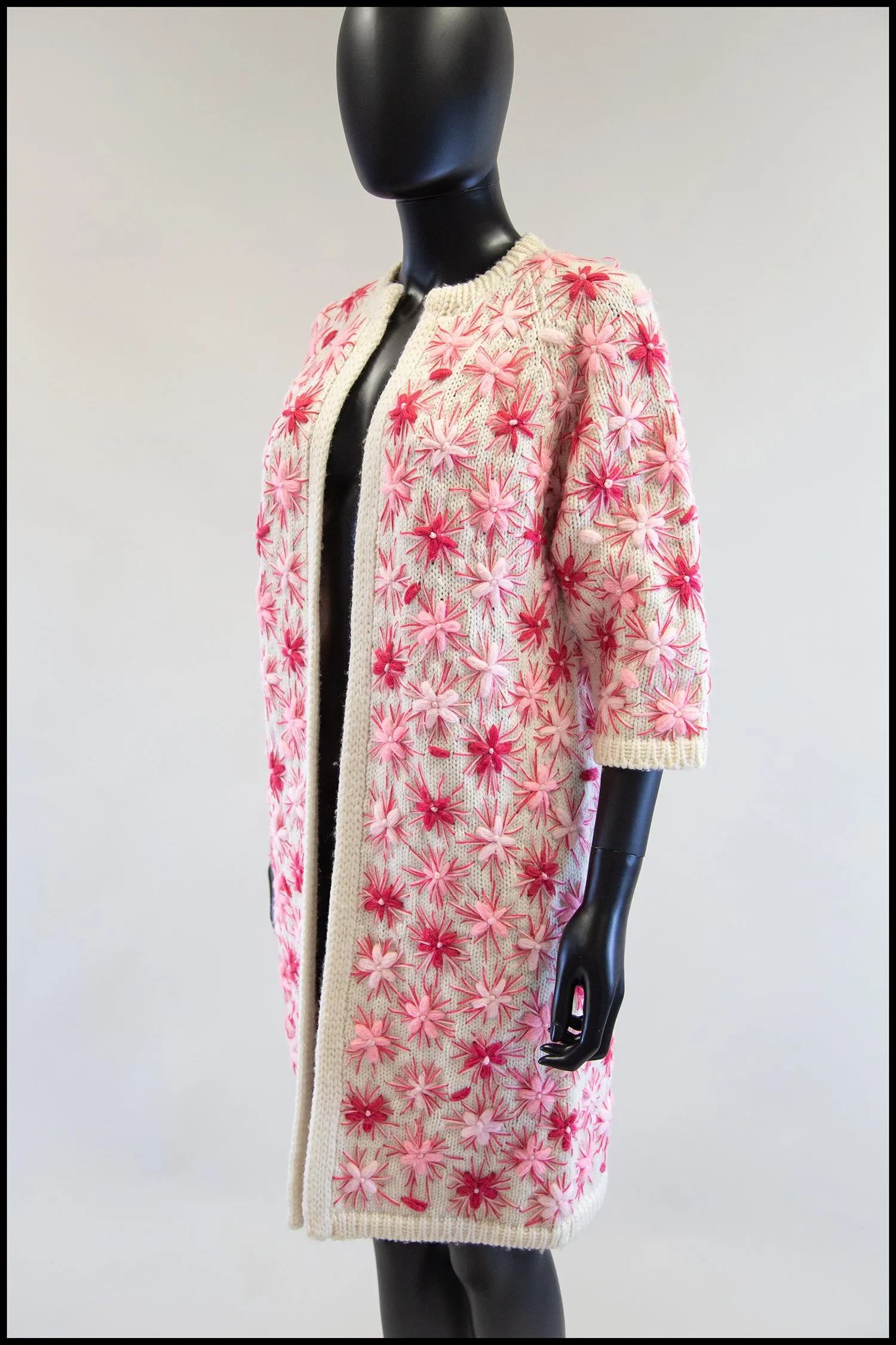 Vintage 1960s Pink Embroidered Cardigan Coat