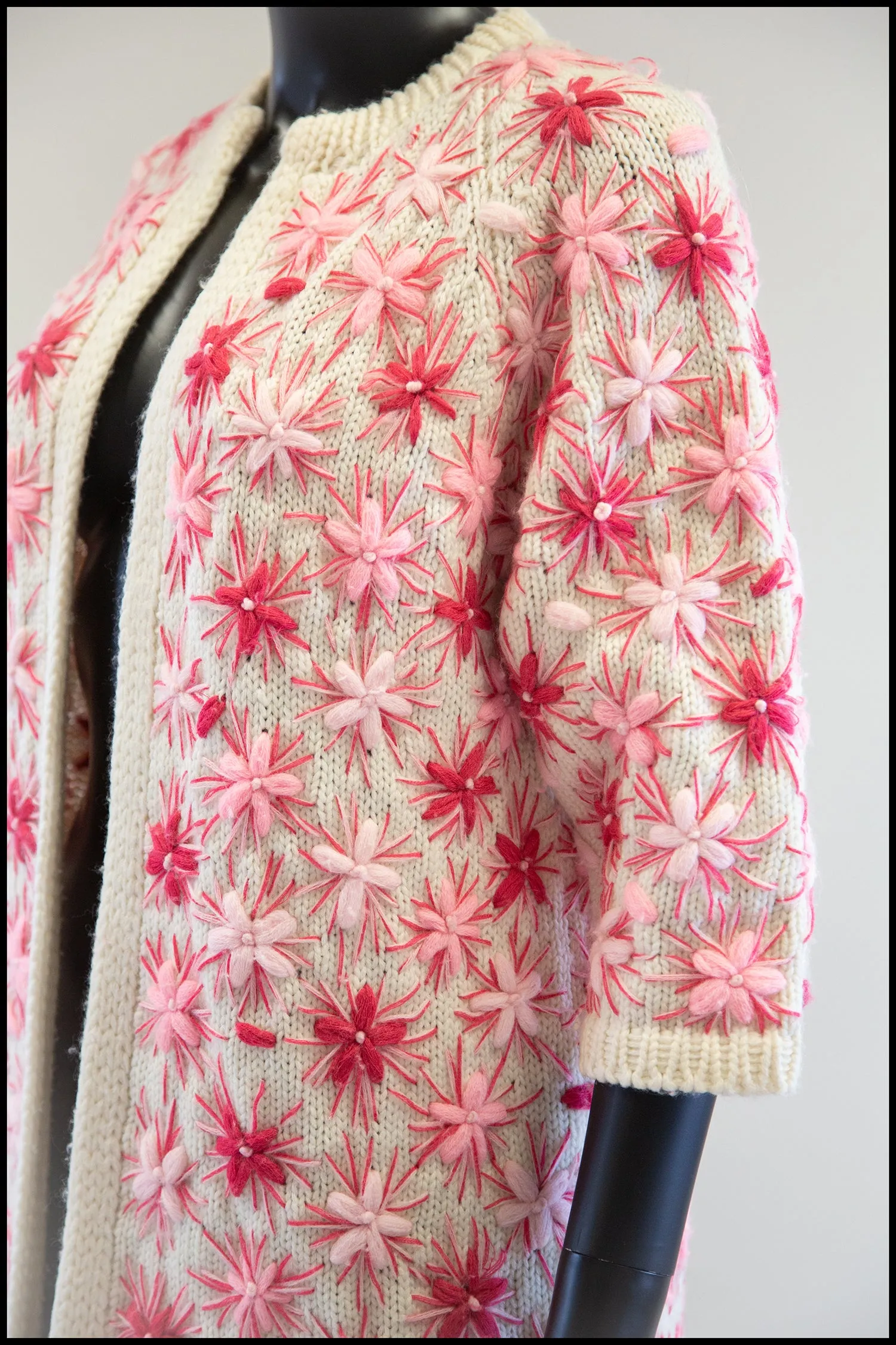 Vintage 1960s Pink Embroidered Cardigan Coat