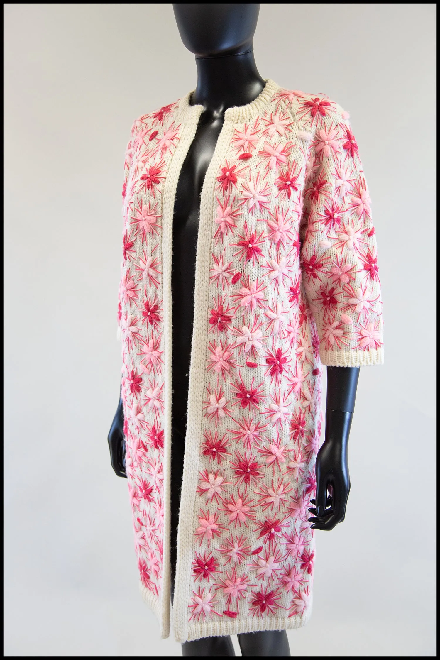 Vintage 1960s Pink Embroidered Cardigan Coat