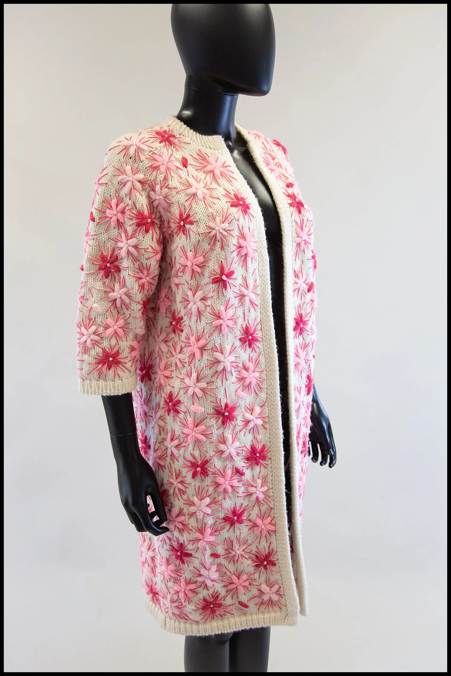 Vintage 1960s Pink Embroidered Cardigan Coat