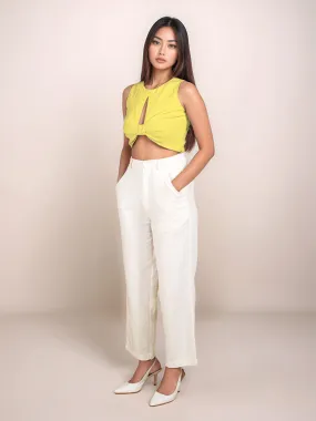 Yellow Solid Sleeveless Crop Top