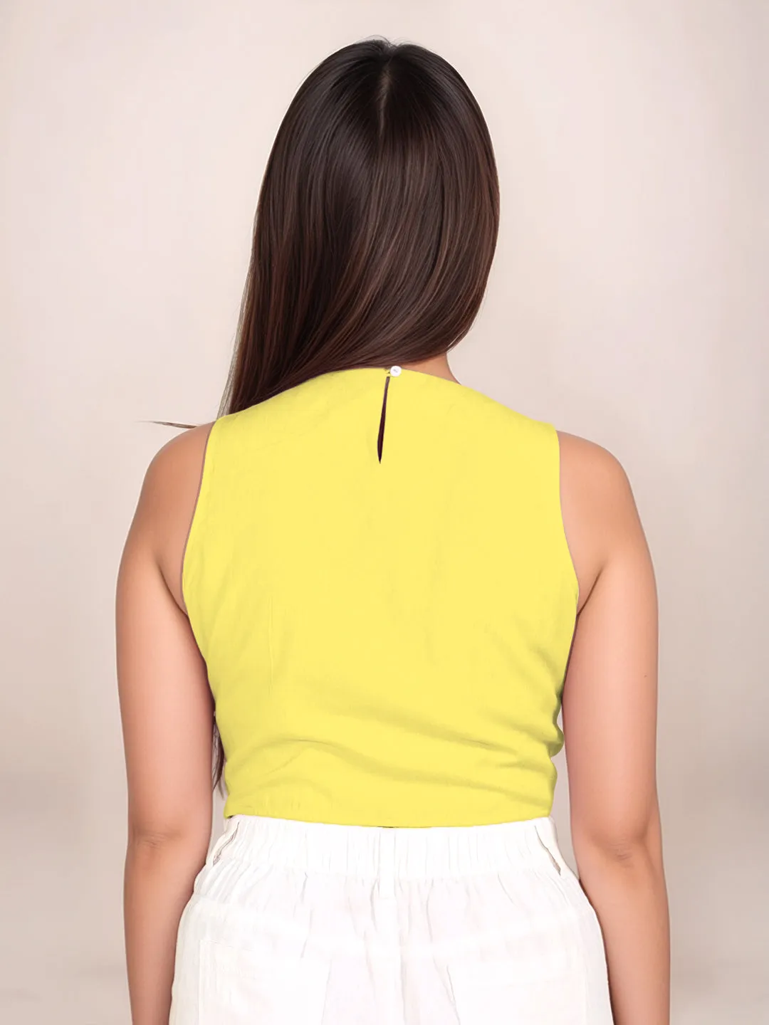 Yellow Solid Sleeveless Crop Top